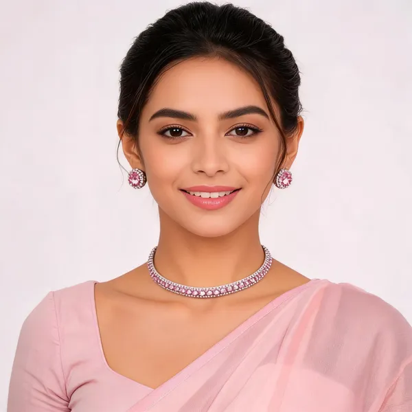 Pink_Diamond_Brass_Necklace_And_Earring_Set_For_Women_&_girls_