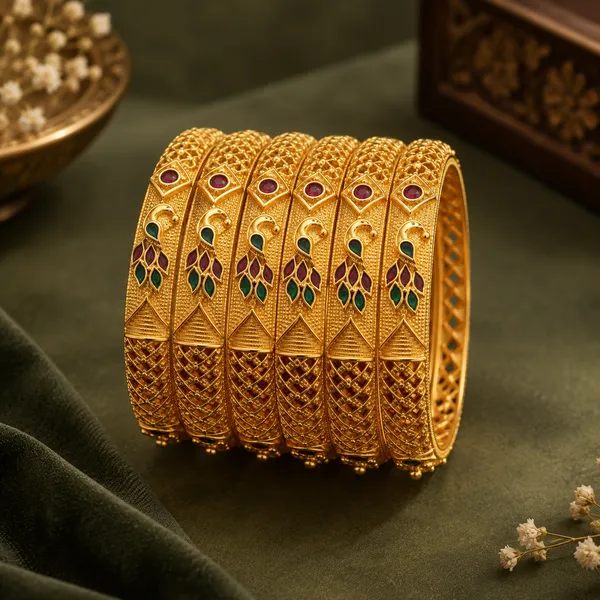 Goldan_White_Metal_peacock_Bangles_For_Women_(Pack_of_6_)
