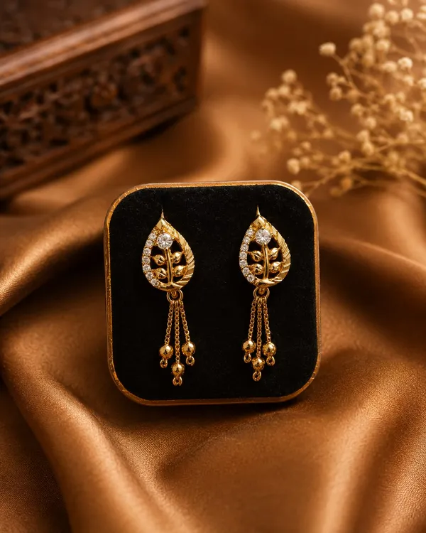 Gold_Tone_Leaf_Design_Drop_Earrings_for_Women