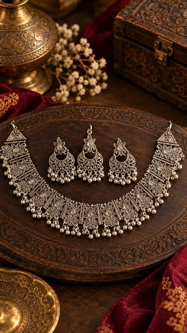 Silver-Tone_Ethnic_Necklace_Set_for_Women