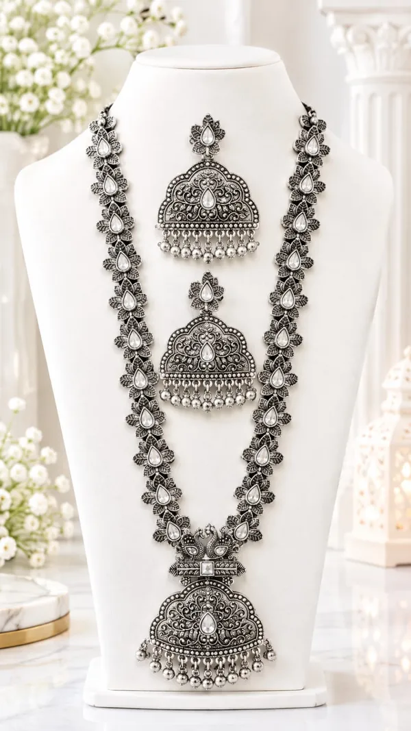 Oxidized_Silver_Tone_Necklace_Set_With_Earrings_For_Women
