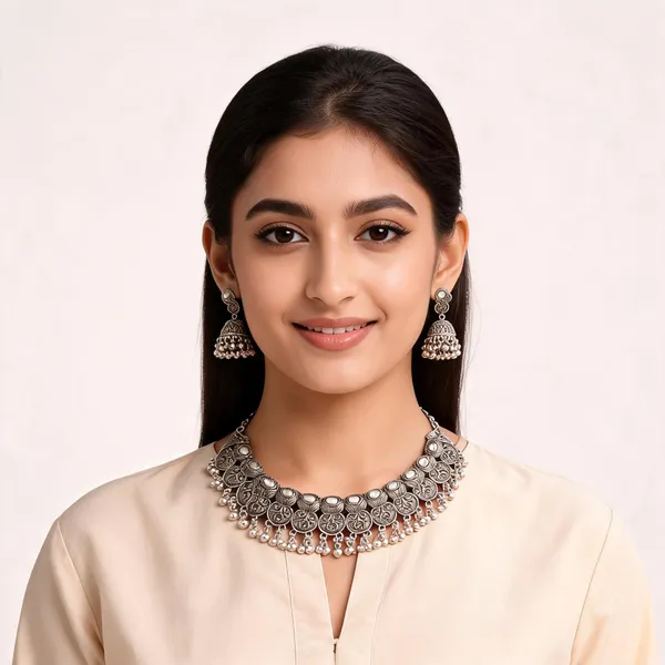 Silver_oxidise_Metal_Necklace_Set_For_Women_&_Girls_