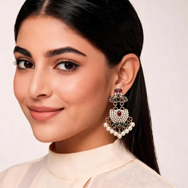 Gold_&_Pearl_White_Metal_With_Pearl_Work_Chandelier_Earrings_For_Women