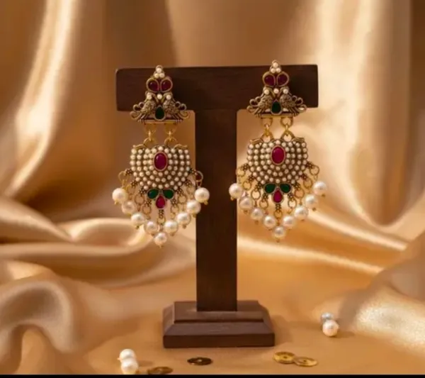 Goldan_oxidise_Peacock_Design_With_Pearl_Work_Pearl_Drop_Earrings_For_Women_&_Girls_