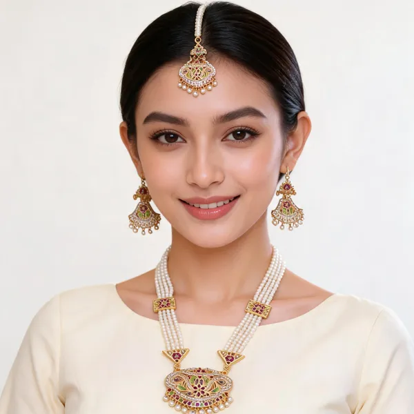 Gold_&_Pearl_White_Metal_Pearl_Necklace_Set_For_Women