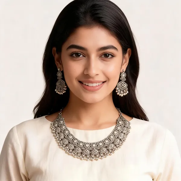 Oxidized_Silver_White_Metal_Floral_Necklace_Set_For_Women