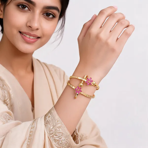 Gold_&_Pink_Brass_Bracelet_For_Women_&_girls_