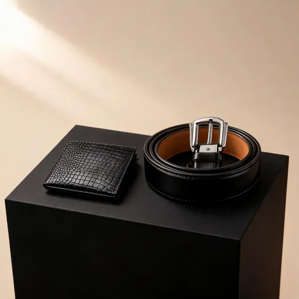 Black_Leather_Textured_Wallet_And_Belt_Set_For_Men