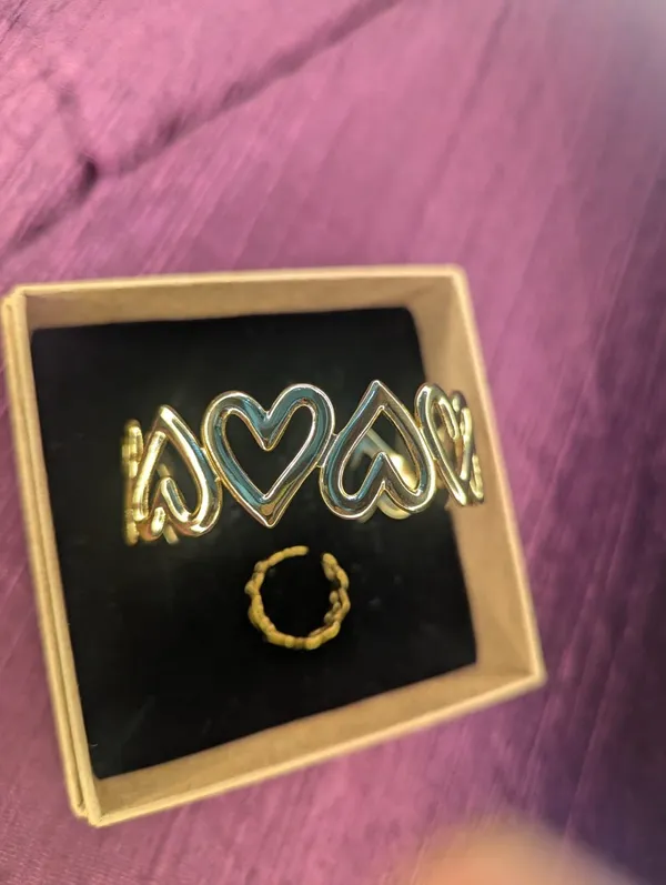 Gold_Heart_Open_Cuff_Bracelet_With_Adjustable_Ring_Combo_Default_Title