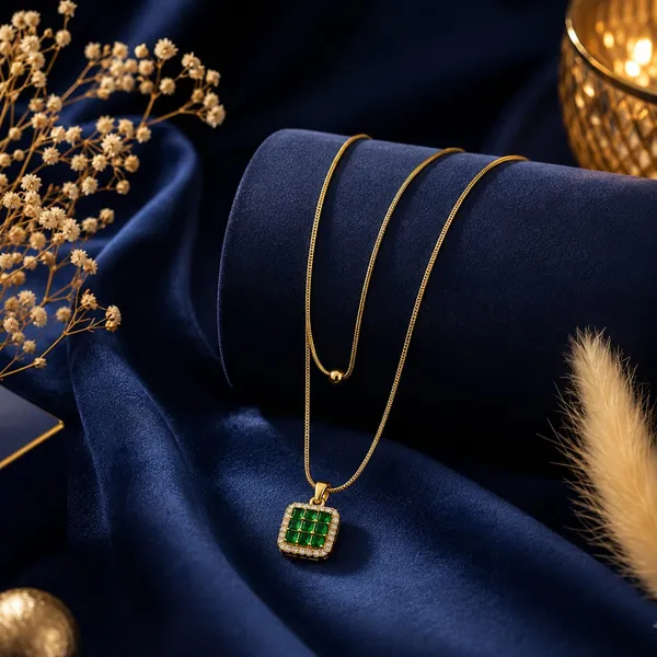 Gold_Tone_Green_Stone_Layered_Necklace_for_Women