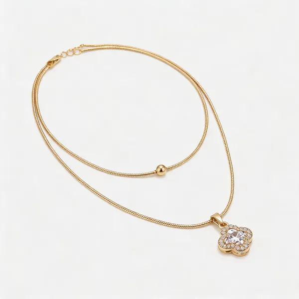 Gold_Stainless_Steel_Layered_Floral_Pendant_Necklace_For_Women