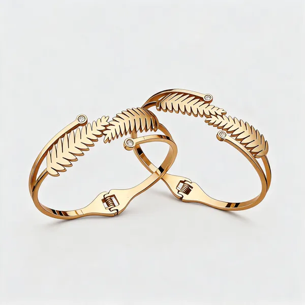 Gold_Stainless_Steel_Leaf_Design_Cuff_Bracelet_Set_For_Women