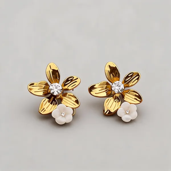 Gold_Stainless_Steel_Floral_Drop_Earrings_For_Women