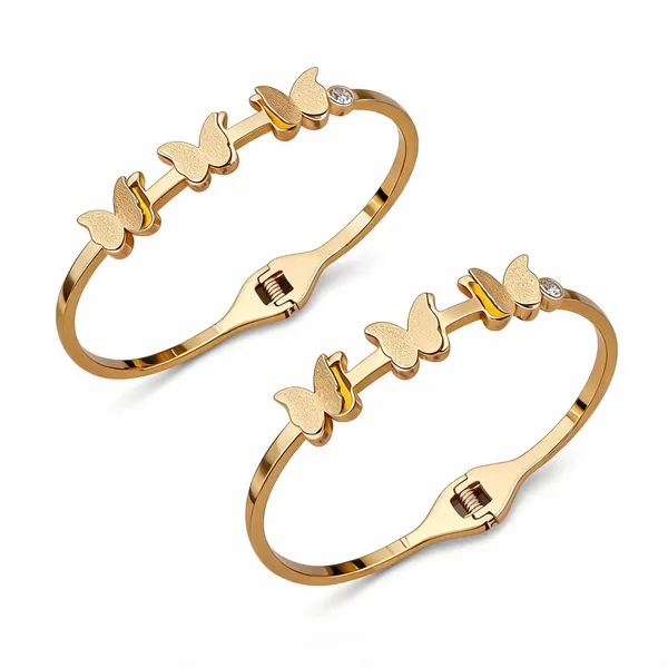 Gold_Stainless_Steel_Butterfly_Cuff_Bracelet_Set_For_Women