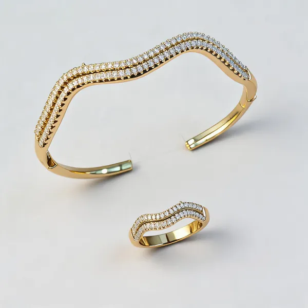Gold_American_Diamond_Wave_Bracelet_And_Ring_Set_For_Women