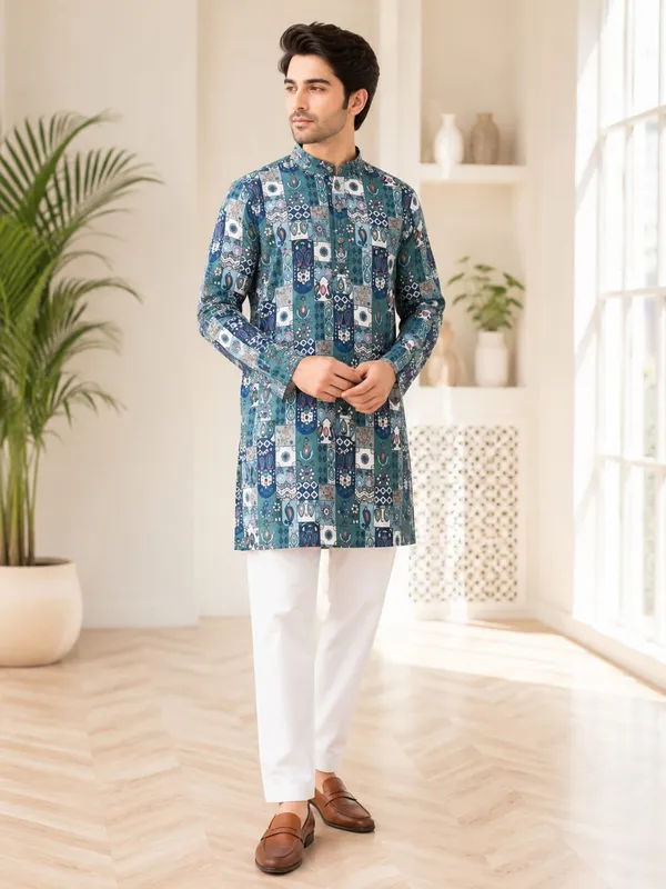 Blue_Printed_Straight_Kurta_for_Men