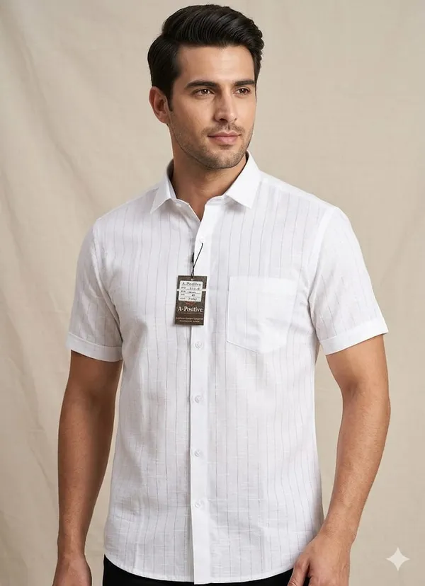 White_Striped_Short_Sleeve_Shirt_for_Men