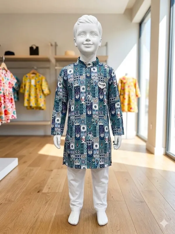 Teal_Printed_Traditional_Kurta_Set_for_Boys