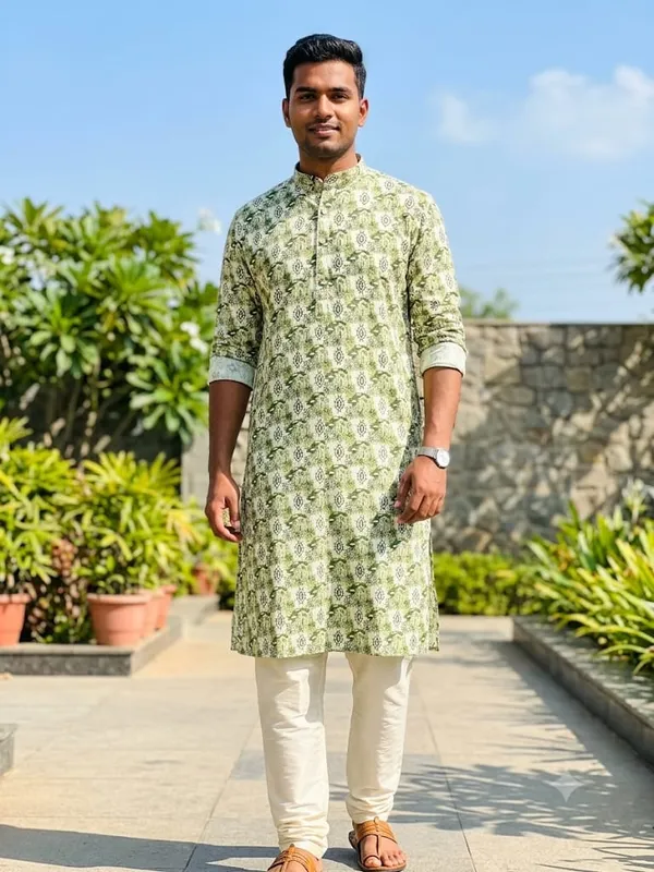 Green_Printed_Straight_Kurta_for_Men