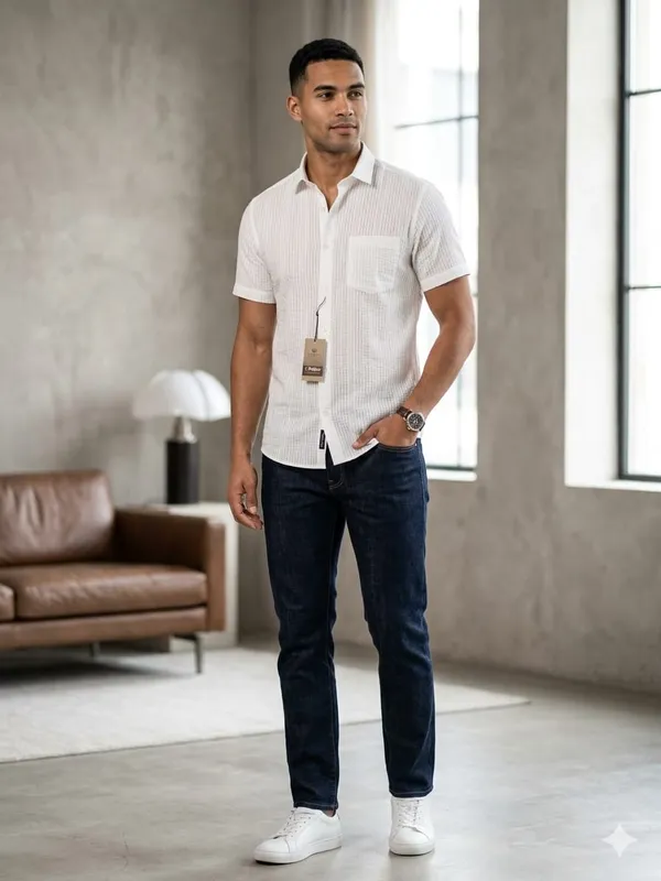 White_Striped_Short_Sleeve_Shirt_for_Men