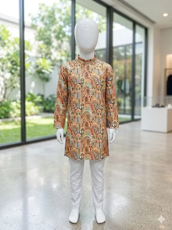 Beige_Printed_Straight_Fit_Kurta_for_Men