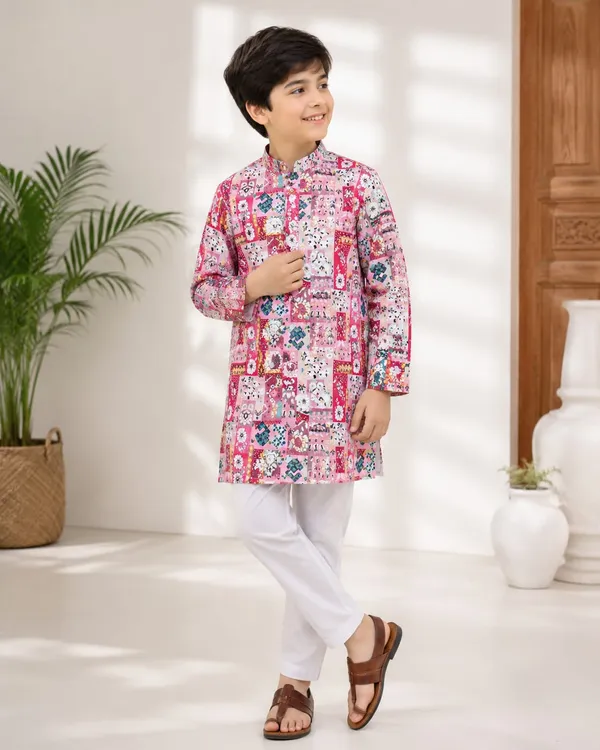 Pink_Printed_Kurta_Set_for_Boys