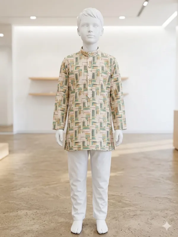 Beige_Printed_Kurta_Pajama_Set_For_Boys