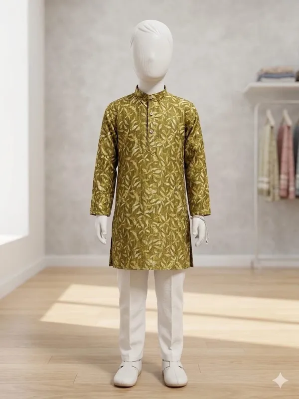 Olive_Printed_Kurta_Set_for_Boys