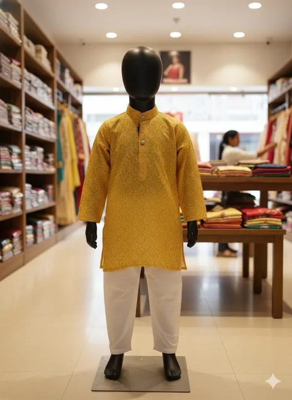 Mustard_Textured_Straight_Kurta_Pajama_Set_for_Men
