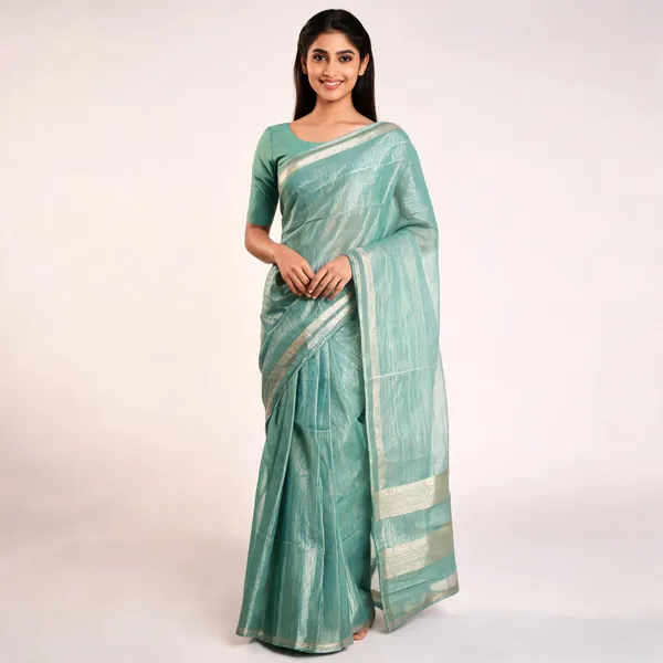 Green_Banarasi_Tissue_Stripe_Saree_For_Women