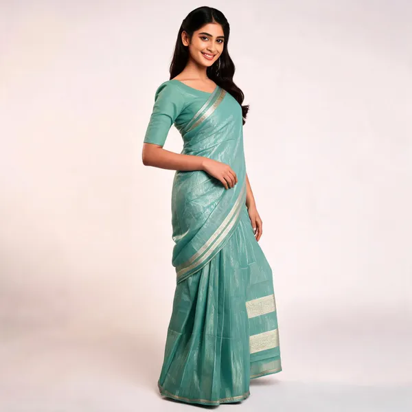Green_Banarasi_Tissue_Stripe_Saree_For_Women