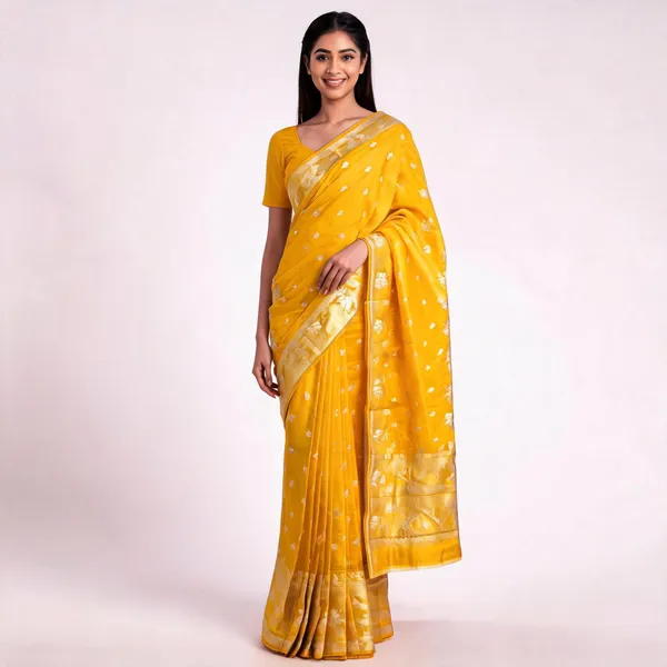 Yellow_Banarasi_Worm_Silk_Zari_Saree_For_Women