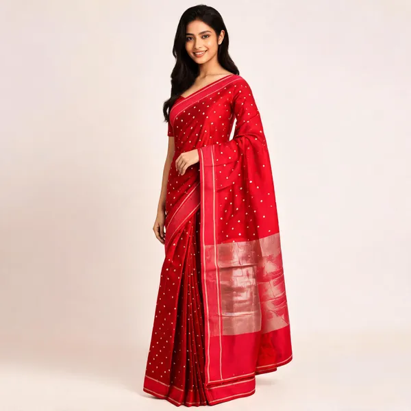 Red_Banarasi_Worm_Silk_Floral_Motif_Saree_For_Women