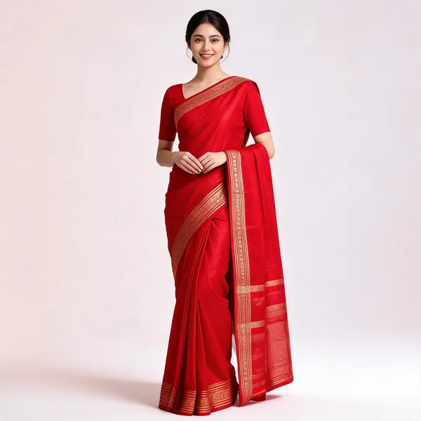 Red_Banarasi_Worm_Silk_Zari_Border_Saree_For_Women