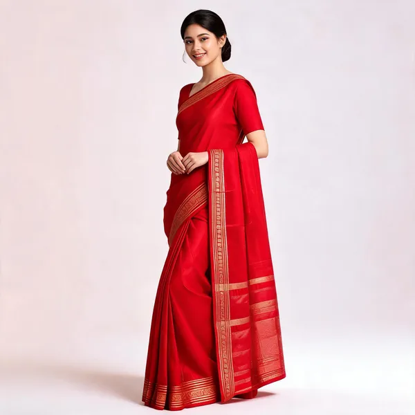 Red_Banarasi_Worm_Silk_Zari_Border_Saree_For_Women