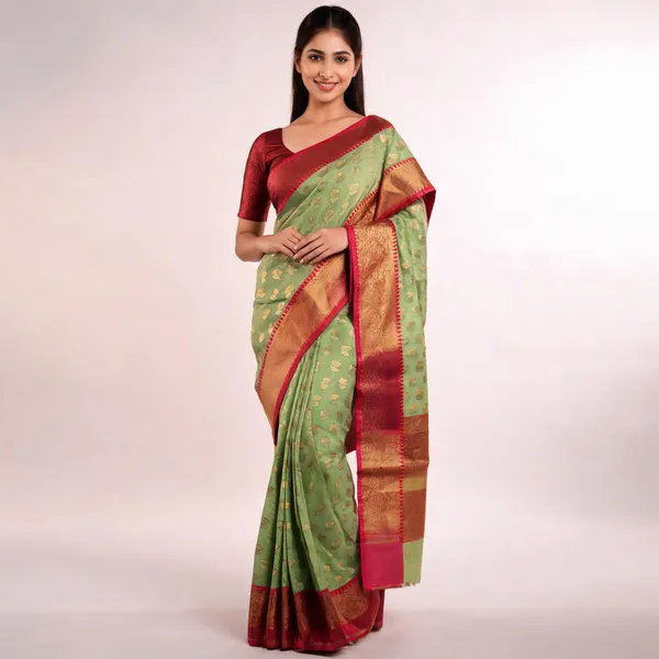 Green_Banarasi_Kora_Silk_Woven_Saree_For_Women