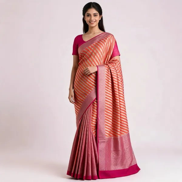 Orange_Handloom_Banarasi_Khaddi_Georgette_Saree_For_Women