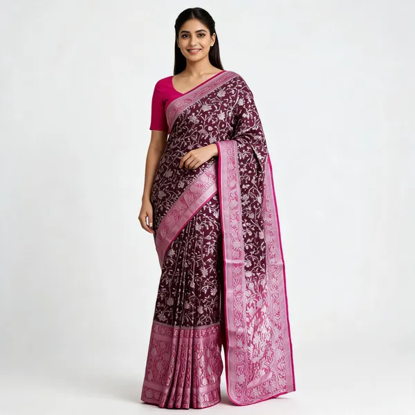 Maroon_Handloom_Banarasi_Khaddi_Georgette_Saree_For_Women