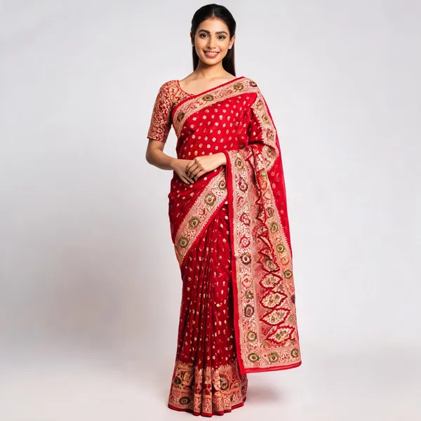 Red_Banarasi_Pure_Chiffon_Saree_For_Women