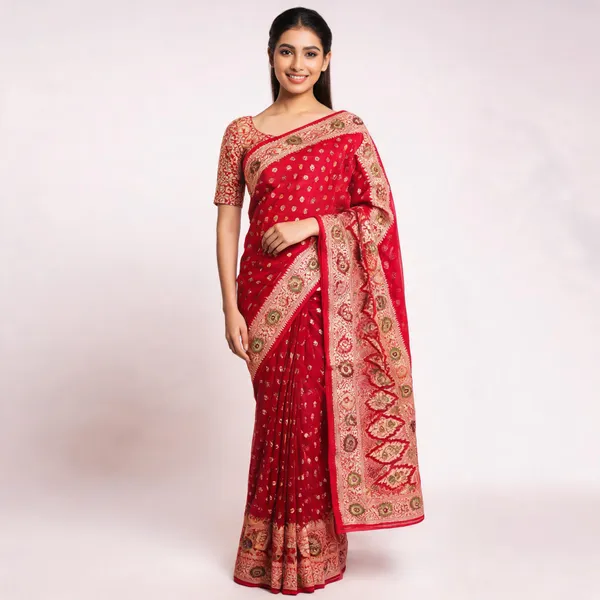 Red_Banarasi_Pure_Chiffon_Saree_For_Women