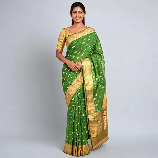 Green_Banarasi_Organza_Floral_Woven_Saree_For_Women