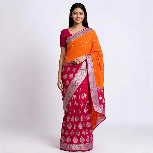 Orange_Banarasi_Chiffon_Zari_Motif_Saree_For_Women