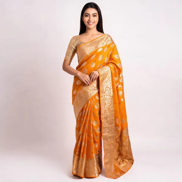 Orange_Handloom_Banarasi_Khaddi_Georgette_Zari_Saree_For_Women