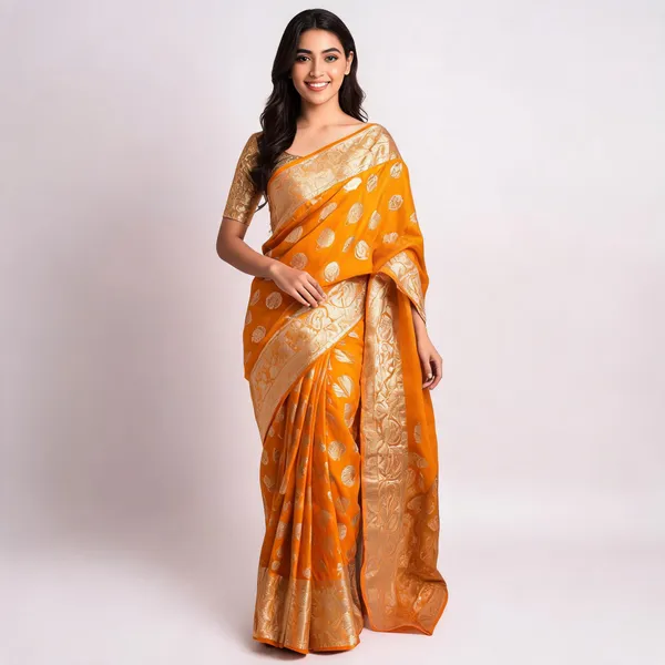 Orange_Handloom_Banarasi_Khaddi_Georgette_Zari_Saree_For_Women