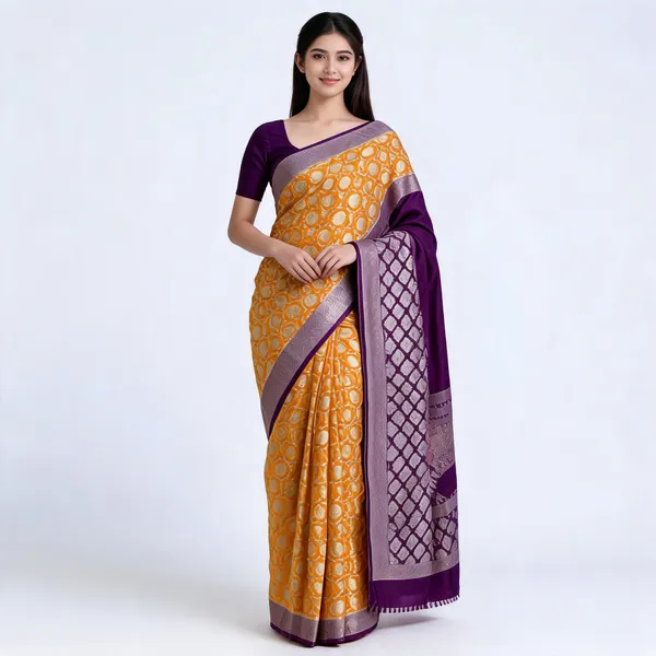 Orange_Handloom_Banarasi_Khaddi_Georgette_Saree_For_Women