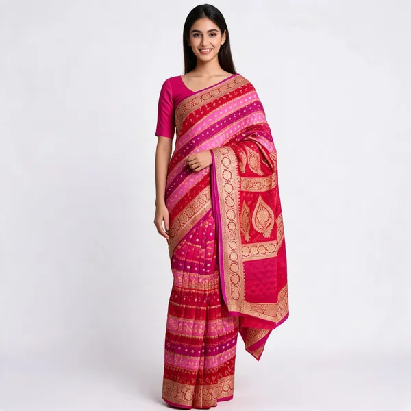 Pink_Banarasi_Pure_Chiffon_Saree_For_Women
