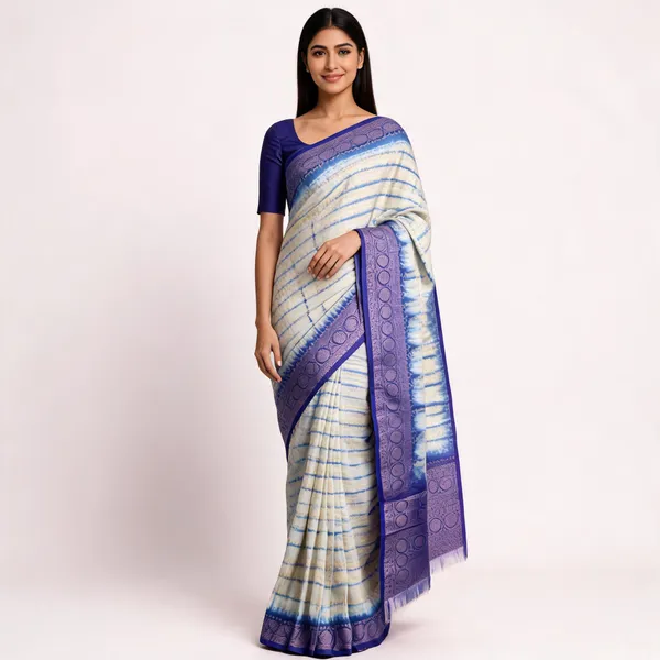 Blue_White_Banarasi_Worm_Silk_Saree_For_Women