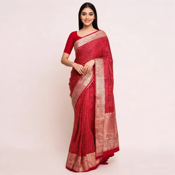 Red_Handloom_Banarasi_Khaddi_Georgette_Saree_For_Women