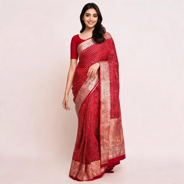 Red_Handloom_Banarasi_Khaddi_Georgette_Saree_For_Women