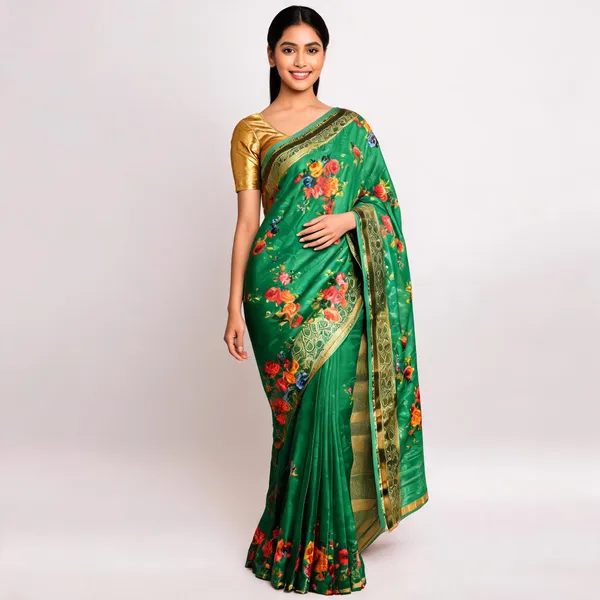 Green_Cotton_Digital_Print_Saree_For_Women